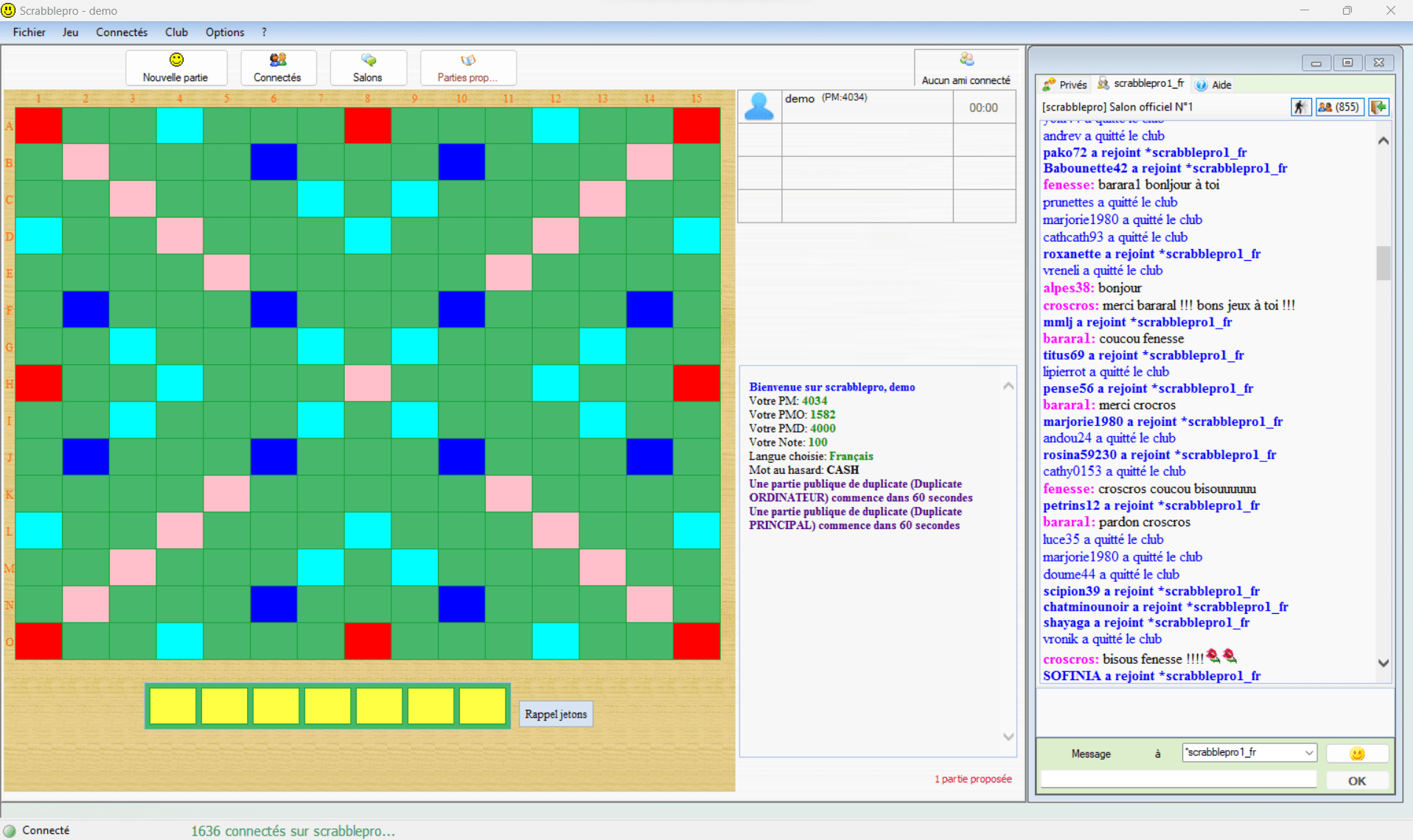 Ecran principal du logiciel de Scrabble